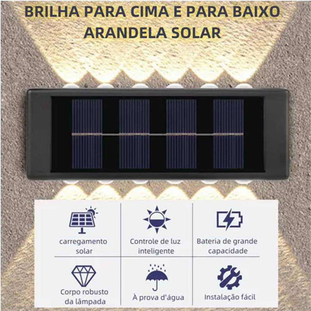 Kit com 4 Arandela Solar 10 Leds Jardim Escadas Muros Prova - 6