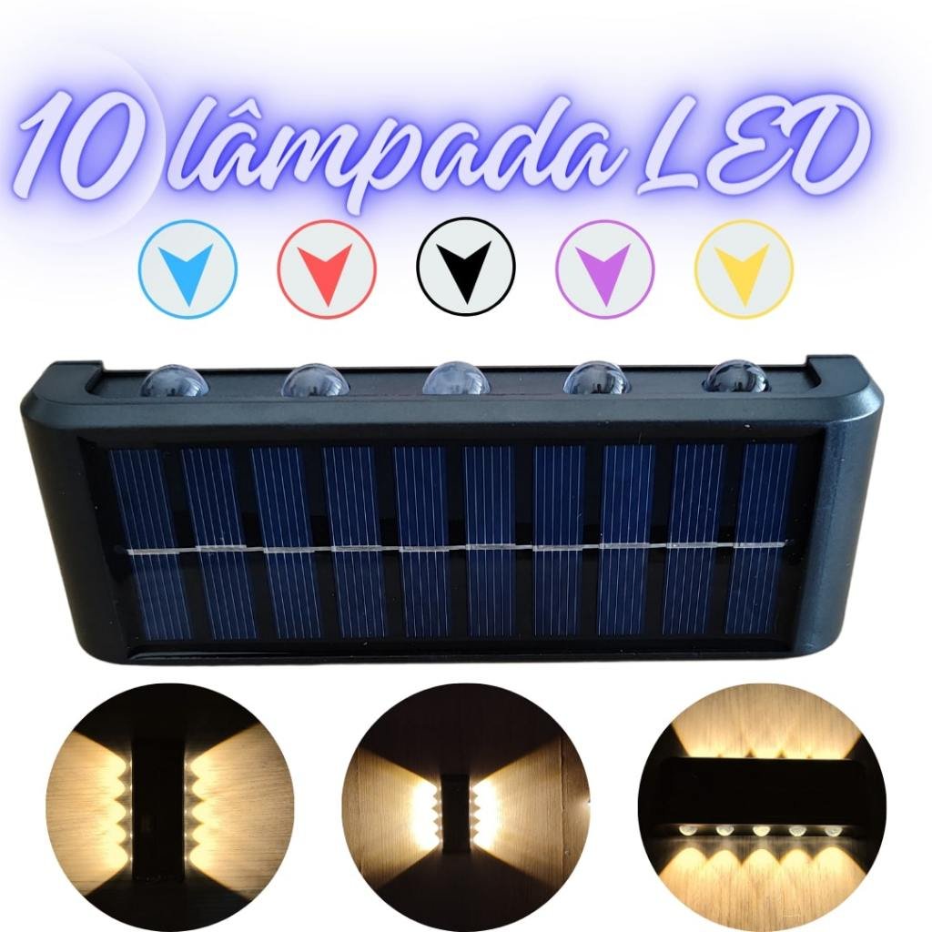 Kit com 4 Arandela Solar 10 Leds Jardim Escadas Muros Prova - 5