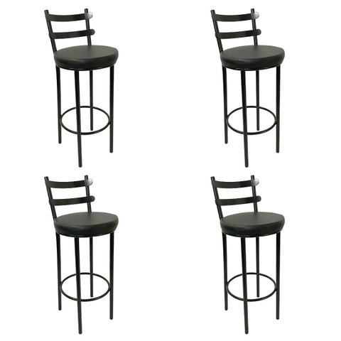 Conjunto 4 Banquetas Rafaela - Redonda Altura 65cm para Bar e Cozinha Preta com Assento Confortável