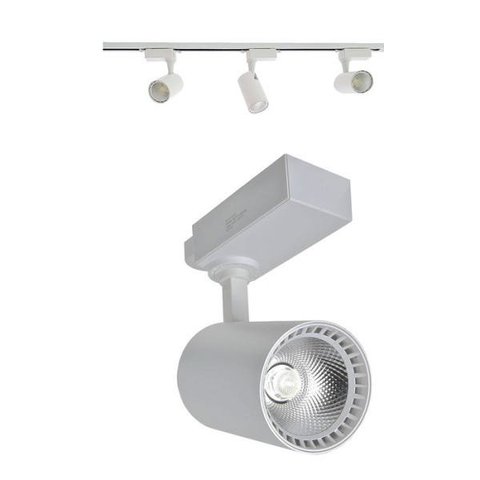 Trilho Eletrificado 1M + 3 Spot LED 10W 3000K Bivolt Branco