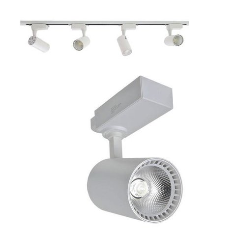 Trilho Eletrificado 4M + 4 Spot LED 10W 3000K Bivolt Branco