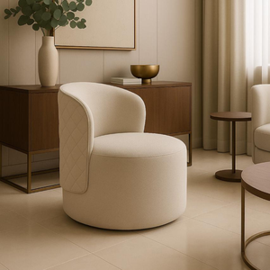 Poltrona Giratória Decorativa Estofada em Linho Palha - Madri Exclusiva Linho Palha