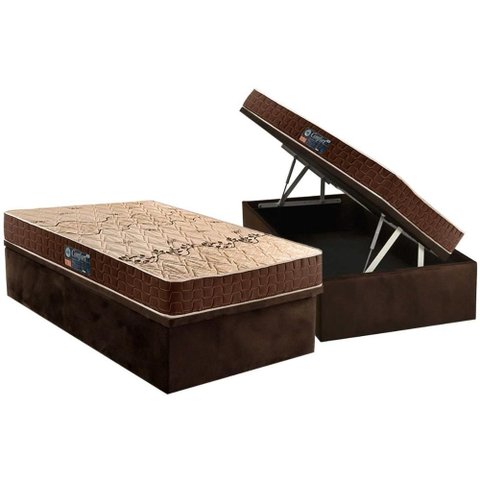 Conjunto Box Baú Solteiro: Colchão Espuma D Angelis Anjos D28 Confort + Base Crc Suede Brown (