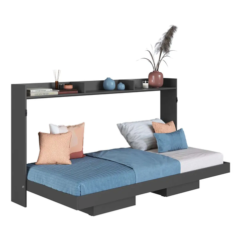 Cama de Solteiro Articulável Horizontal com Nichos Grafite - Art In Móveis