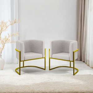 Kit 2 Poltronas Decorativa Sala de Estar Luana Base Gold Suede