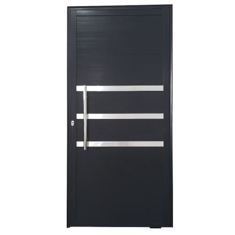 Porta Pivotante de Alumínio Preto com Puxador e Friso Linha Veneza:Direita/ 210 x 100