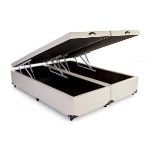Base Box Baú Queen Bipartido Sp Móveis Suede Bege