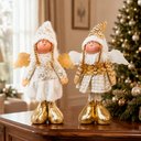 Ver imagem 2 de Dupla Boneco Anjo Natalino Dourado Branco Decorativo de 45cm