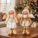Ver imagem 1 de Dupla Boneco Anjo Natalino Dourado Branco Decorativo de 45cm
