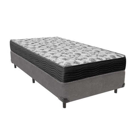 Cama Box Solteiro Cinza e Colchão Iso 100 D33 Ortobom