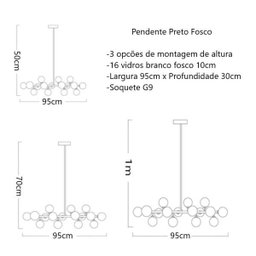 Pendente Jabuticaba Preto 16 Lâmpadas Para Mesa de Jantar Sala Bancada Área Gourmet - 3