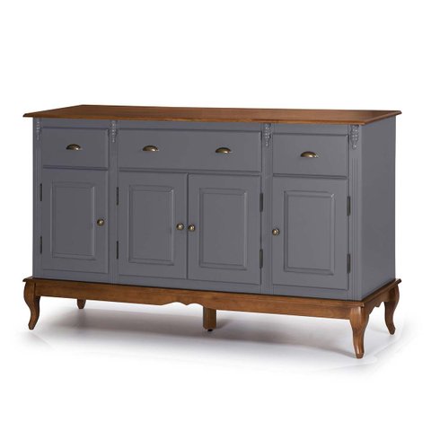 Balcão Buffet 4 Portas 3 Gavetas 60805 Hannover Linz Móveis - Cinza/imbuia Glazer