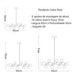 Pendente Moderno Jabuticaba Rose 16 Vidros Para Mesa de Jantar Sala Bancada Área Gourmet - 3