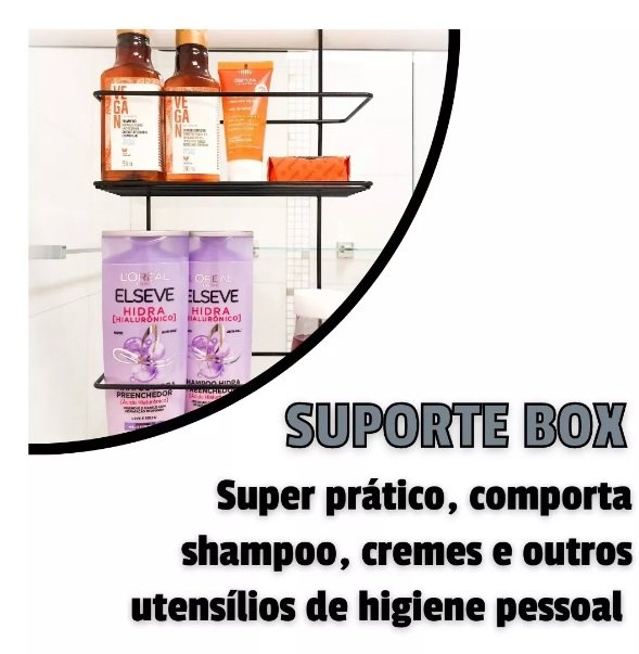 Suporte Duplo Porta Shampoo Encaixe Box Banheiro Preto Organizador - 4