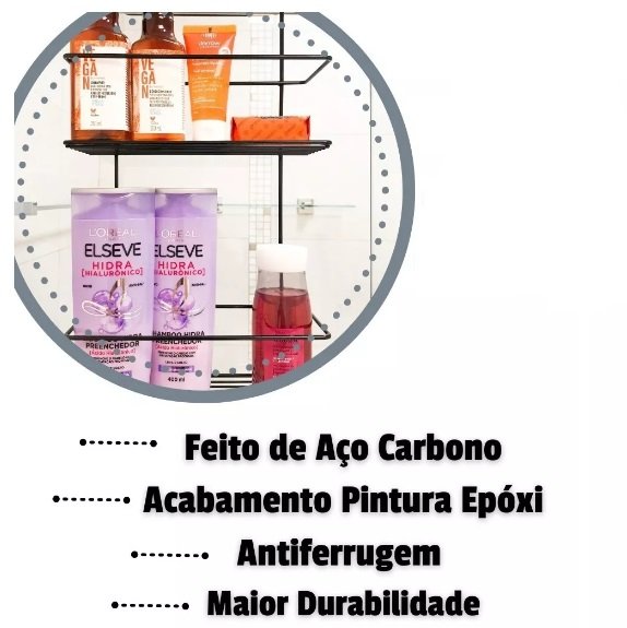 Suporte Duplo Porta Shampoo Encaixe Box Banheiro Preto Organizador - 5