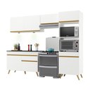 Ver imagem 1 de Armário de Cozinha Compacta 252cm com Leds Veneza Up Multimóveis V2018 Branco/Dourado