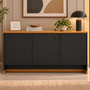 Ver imagem 2 de Buffet para Sala 3 Portas com Prateleiras em MDP MDF 135 cm Berlin - Preto/Naturale