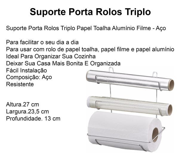 Porta Rolos Triplo Papel Aluminio Toalha Filme Organizador - 2