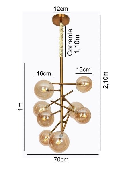 Pendente Jabuticaba Moderno 8 Vidros Âmbar Para Sala de Jantar Mesa Cozinha Área Gourmet Vão de - 2