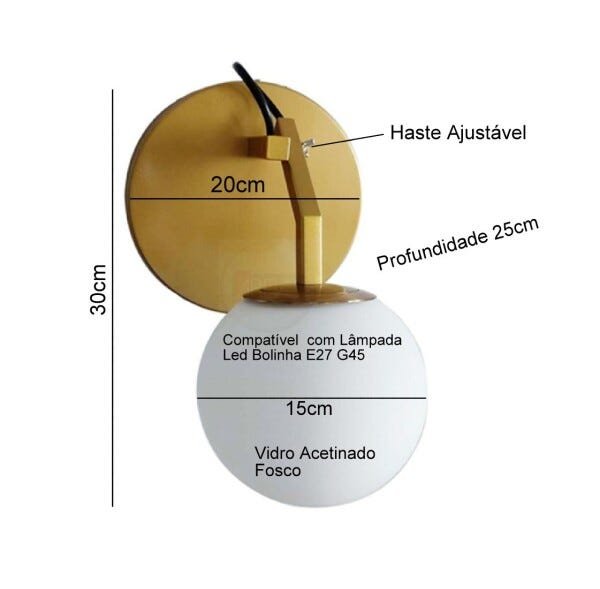 Arandela Jabuticaba 15cm Para Hall de Entrada Sala Cabeceira de Cama - 2