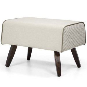 Puff Decorativo com Pés de Madeira Viseo D02 60cm Linho Bege B-172