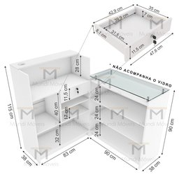 BALCAO CAIXA LOJA L M25.2020.B 100% MDF (COMERCIO, GERAL) MUNDI MOVEIS Branco - 5