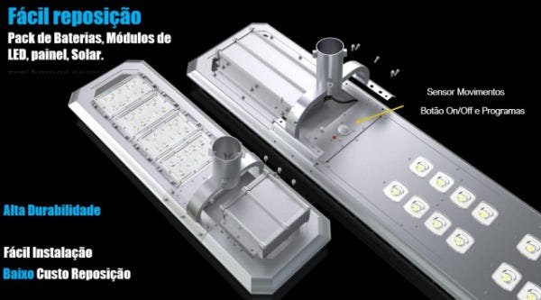 Poste Solar ATL 2000 lumens - 20 Watts LED - 5 noites autonomia - 4