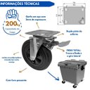 Ver imagem 3 de Rodízio para Container Plástico Contentor Lixeira com Placa Giratório 8 Polegadas 200kg Ajax Contain
