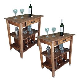 Kit 02 Carrinhos de Churrasco Mesa Star Churrasqueira Adega W02 Imbuia Rodízio Gel - Lyam Decor - 1