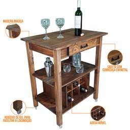 Kit 02 Carrinhos de Churrasco Mesa Star Churrasqueira Adega W02 Imbuia Rodízio Gel - Lyam Decor - 4