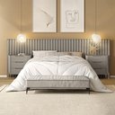 Ver imagem 1 de Conjunto Cabeceira Casal 280cm com 2 Mesas de Cabeceira Cor:grigio com Dourado