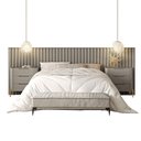 Ver imagem 2 de Conjunto Cabeceira Casal 280cm com 2 Mesas de Cabeceira Cor:grigio com Dourado