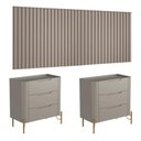 Ver imagem 3 de Conjunto Cabeceira Casal 280cm com 2 Mesas de Cabeceira Cor:grigio com Dourado