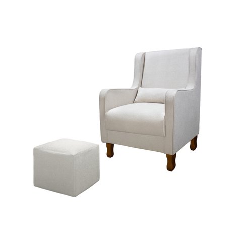 Poltrona Amamentação Sophia C/puff Reto Boucle Bege - Montanaris Decor