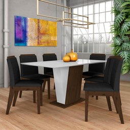 Mesa com 6 Cadeiras Qatar 1,60 Imb/off White/preto - Móveis Arapongas Imbuia/off White/preto 06 - 1