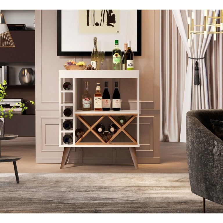 Adega Estilo Retrô para Bebidas com Pés Palito Style - Off White com Freijó - Comprar Móveis em Casa