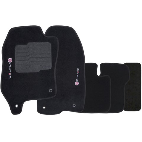 Jogo de Tapete Automotivo Carpete Fiat Punto 2012 À 2018 Soft Logo Bordado Preto 5 Peças S/m Soft Pr