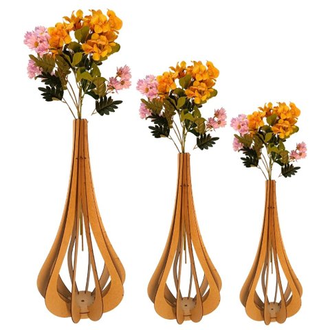 Vaso de Chão Decorativo Grande Mdf Ibiza:mdf Cru/kit com 3 - 90x42cm, 75x37cm e 60x30cm