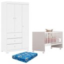 Ver imagem 1 de Berço Nacional Doce Sonho 3540 e Guarda Roupa Duda 3 Portas Branco Brilho com Colchão Ortobom – Phoe