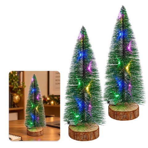 Mini Pinheiro de Natal LED Kit 2 Uni Fio de Fada Embutido Base de Madeira Casa Escritorio Arranjo de