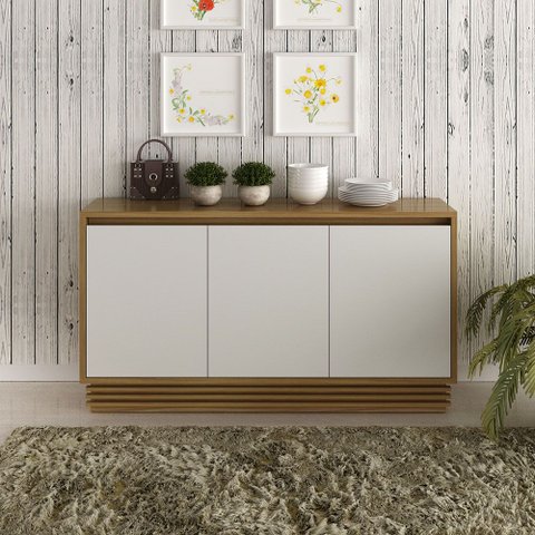 Buffet Aparador Sala de Jantar 160cm 3 Porta Liana Amêndoa/Off White T02-D'Rossi