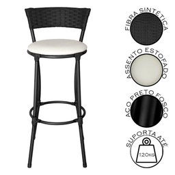 Banqueta Alta Forts com Encosto Aço Carbono e Fibra Sintética - 1