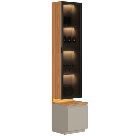 Cristaleira com LED 1 Porta de Vidro 3 Prateleiras Magnata Canela/Gris