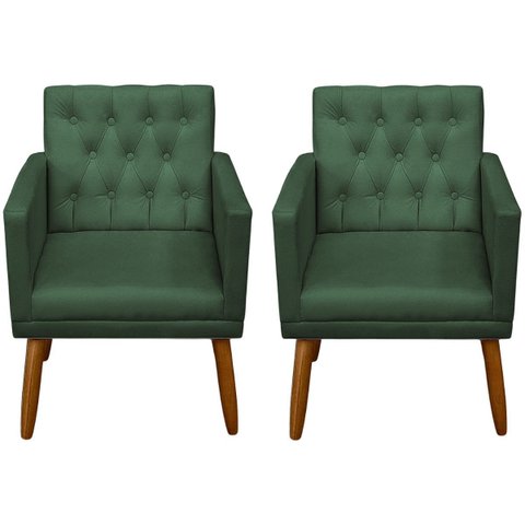 Kit Clássico 2 Poltronas Cadeira para Sala de Espera Resistente Recepção Pés de Madeira