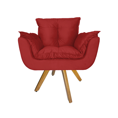 Jogo 2 Poltrona Estofada Base Giratória De Madeira Escritório Opala Suede Vermelho - LM DECOR