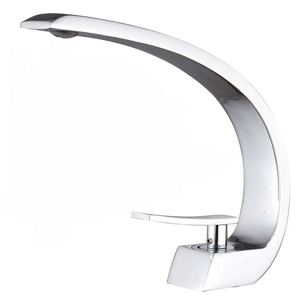 Torneira Banheiro Cascata Curva Cromada Premium