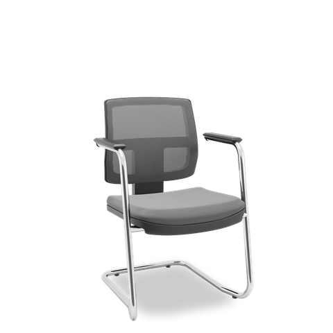 Cadeira Plaxmetal Brizza Fixa Executiva Tela Cinza Estrutura Aço Cromada Assento Vinil T49 Cinza