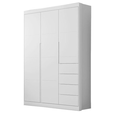 Guarda Roupa Infantil Yumi 3 Portas Bater 4 Gavetas MDF Branco Sallar Home