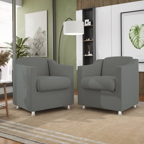 Kit 2 Poltronas Decorativas Reforçada Consultório Sala Suede Cor:cinza