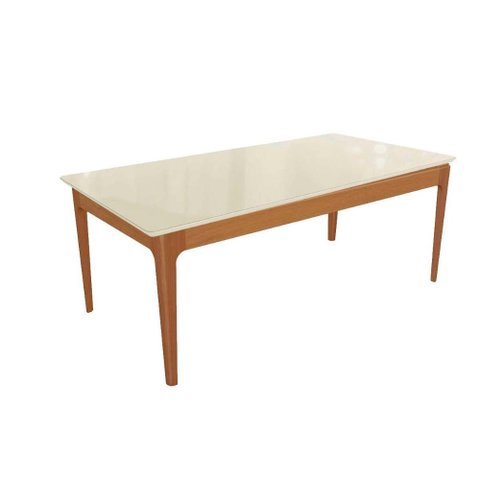 Mesa de Sala Jantar Mira Madeira Maciça C/tampo Madeirado C/ Vidro 90x160cm Carvalho/off White/